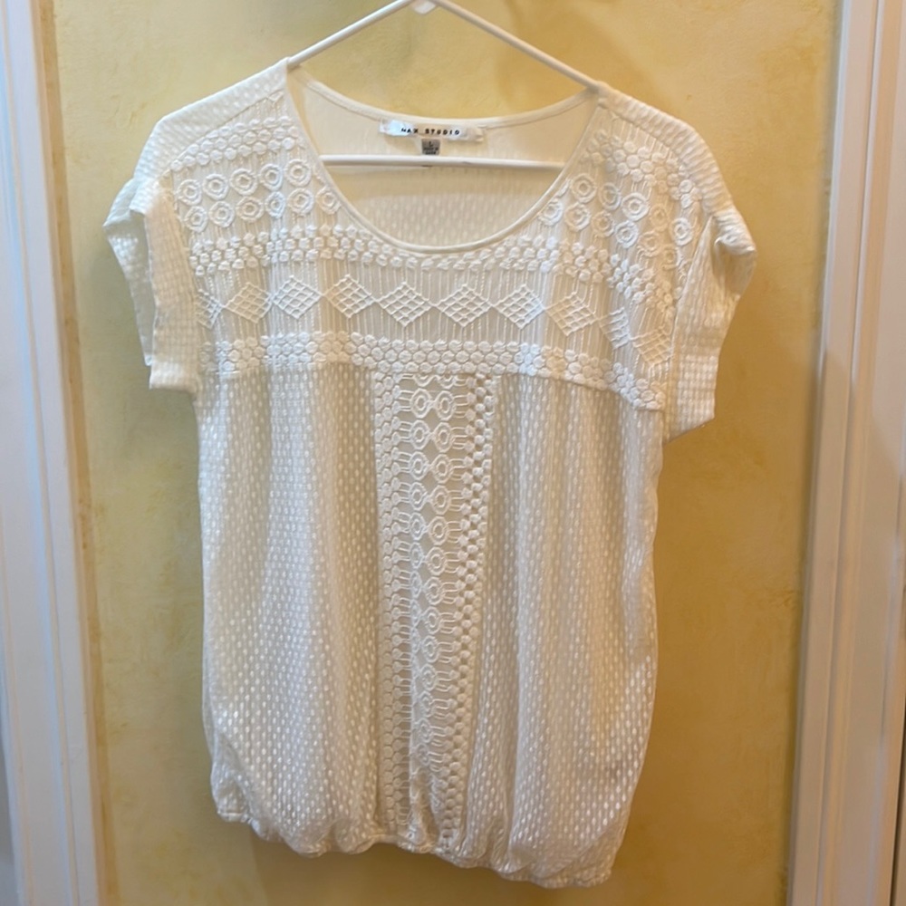 Max Studio off-white/beige lace top.  Size Large.  It is a tad bit see through.